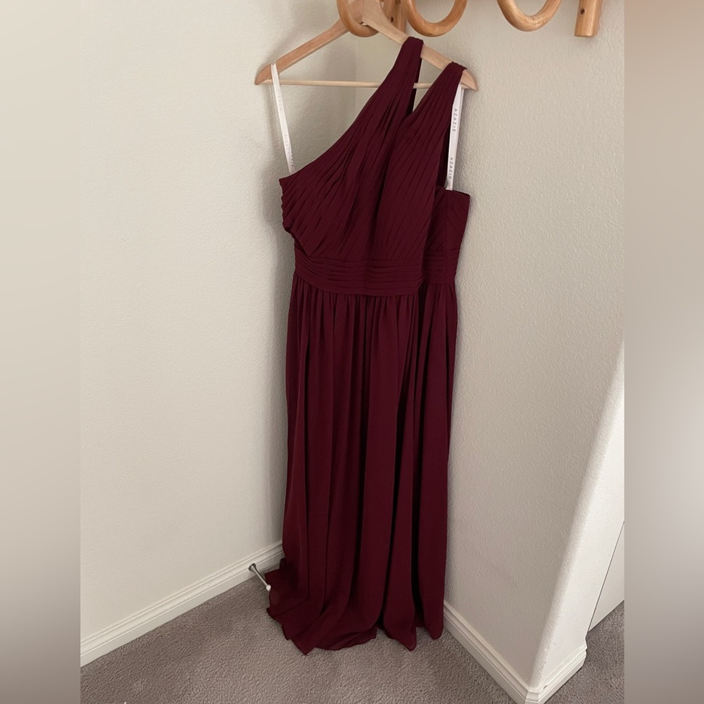 AZAZIE MOLLY Cabernet A-Line One Shoulder Chiffon Dress long gown size 8 - Picture 6 of 10
